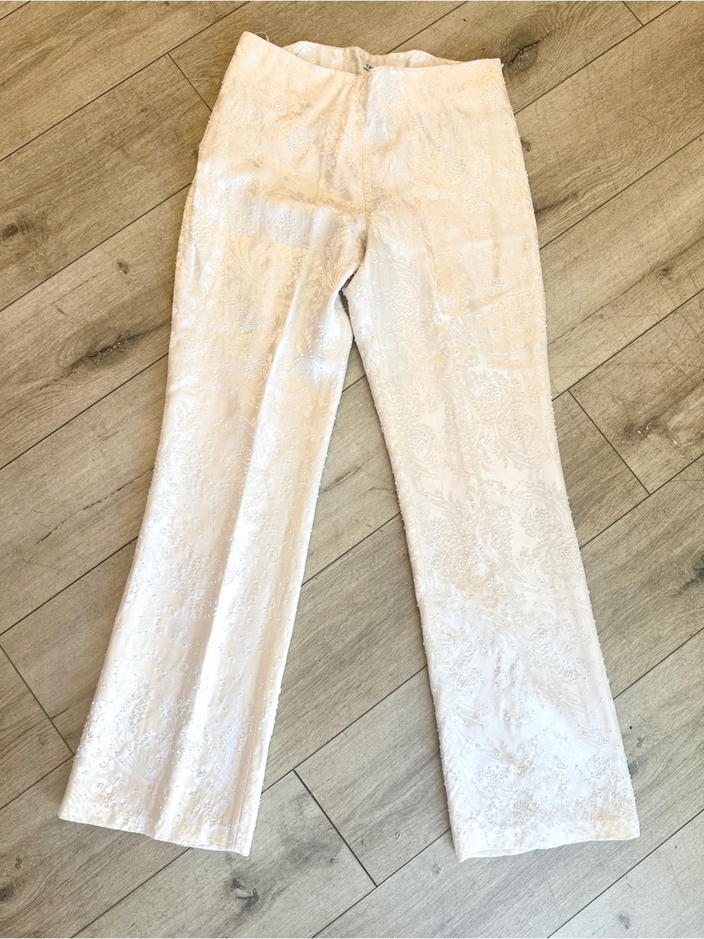 Cache White fully beaded Straight-Leg Pants